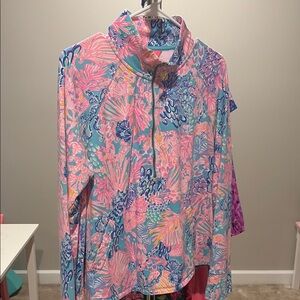 Colorful Coral Print Pullover with Zip Neck